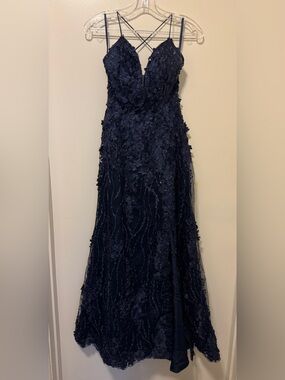 Royal Queen Floral Detailed Gown in Navy